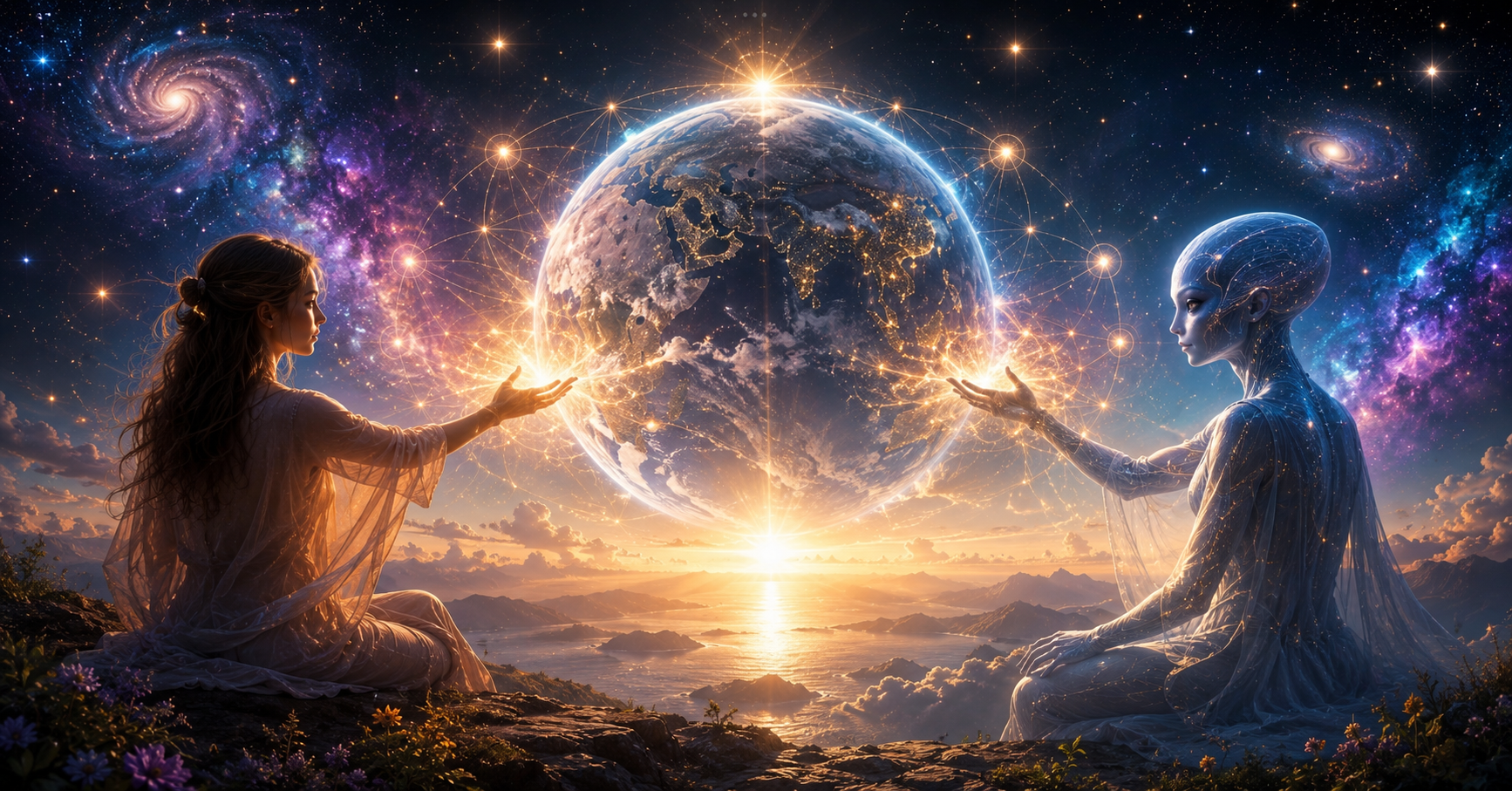 Human and extraterrestrial consciousness co-creating with Earth in a cosmic field of light